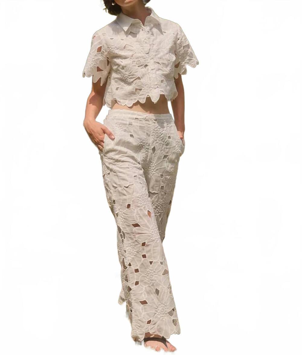 NEW LUCY PARIS women's jane eyelet pants in white